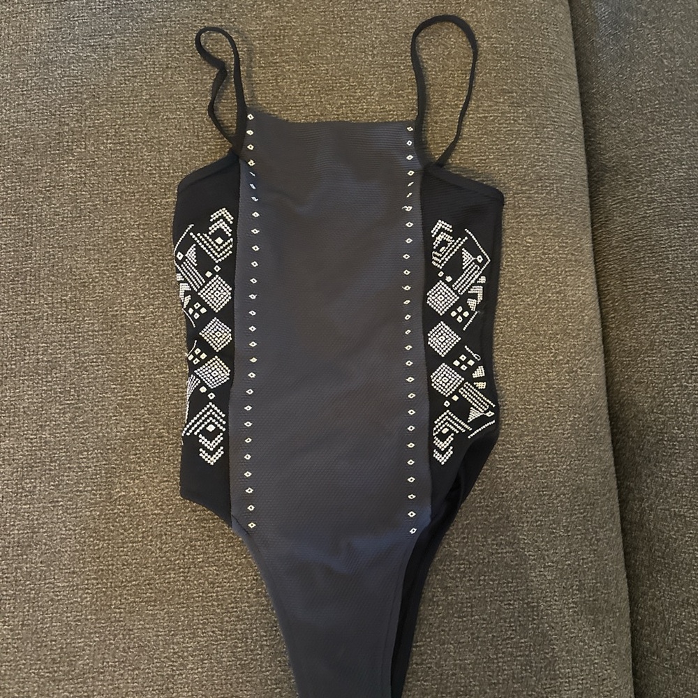 Black Studded One-Piece Swimsuit